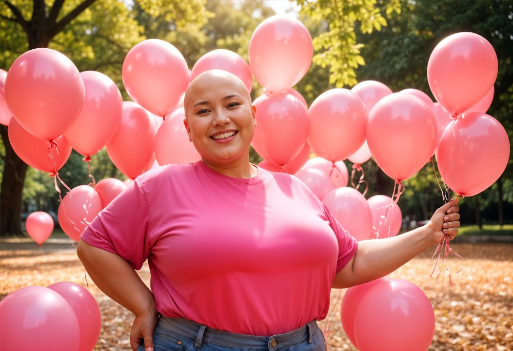 Mulher representndo o outubro rosa.